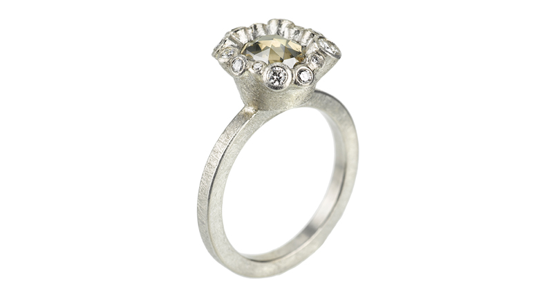 This is Todd Reed’s palladium, fancy-cut diamond and white brilliant-cut diamond ring ($17,435).<br /> <a href="toddreed.com" target="_blank">ToddReed.com</a>