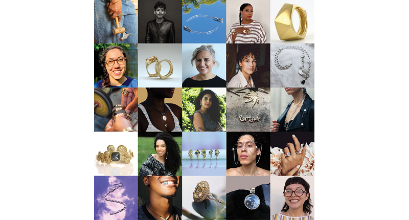 These are some of the BIPOC jewelry designers who signed the open letter to the industry. Starting top left, they are: Soelia, Lorraine West, Melanie Eddy, Merva Afshar, Maggi Simpkins, Julia de Souza, Robin Erfe and Peggy Portals. (Images courtesy of Angely Martinez/Collage by Shantell Batista)