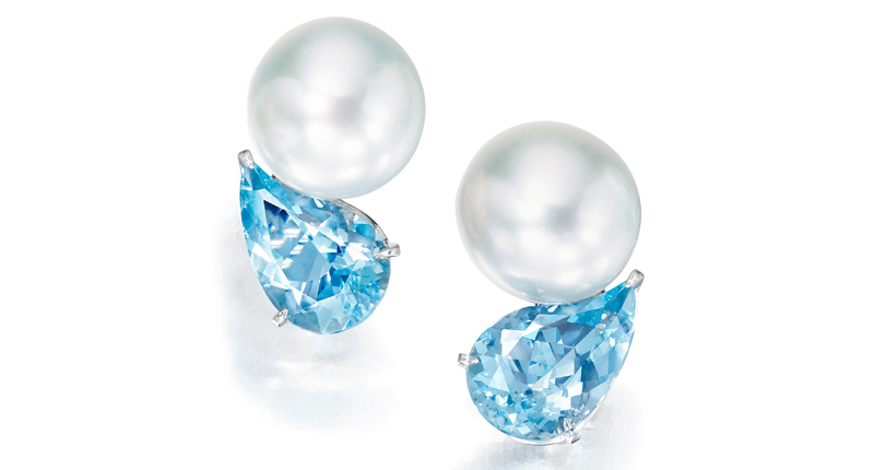 <p><a href="https://assael.com/product/south-sea-pearl-and-aquamarine-paisley-earrings/" target="_blank" rel="noopener">Assael</a> south sea pearl and aquamarine Paisley earrings set in platinum ($26,000) </p>