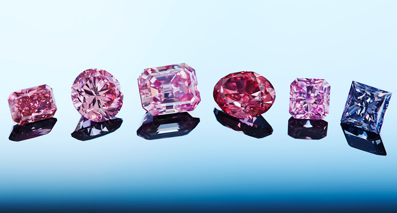 The six “hero” stones of the 2018 Argyle Pink Diamonds Tender, from left to right: the Argyle Mira, Odyssey, Alpha, Muse, Maestro and Alchemy.