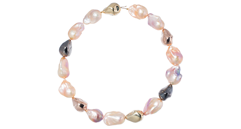 <strong>Best Use of Pearls.</strong> Avi Raz of A & Z Pearls, Inc.’s necklace featuring 15 mm to 18 mm multicolored natural baroque freshwater pearls accented with 14-karat rose, yellow and rhodium gold beads