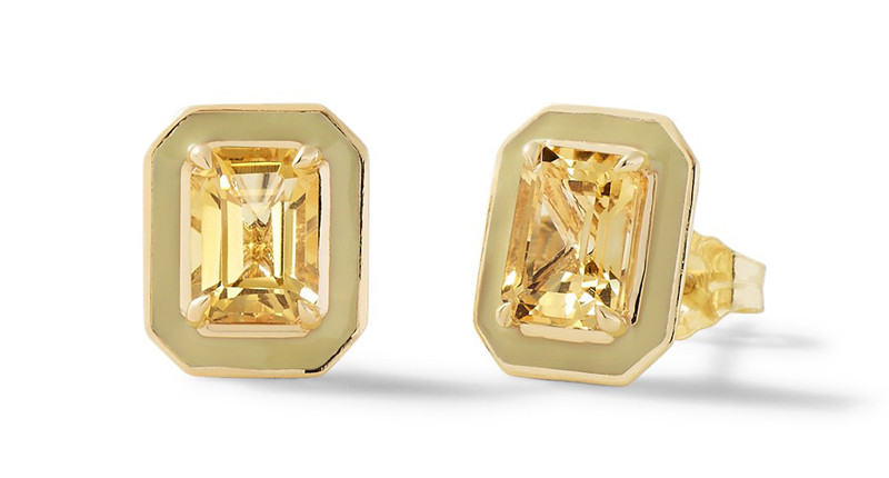 <a href="https://www.alisonlou.com" target="_blank" rel="noopener">Alison Lou</a> yellow citrine and enamel small rectangular cocktail studs in 14-karat yellow gold ($1,100)