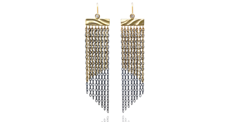 K. Mita’s 14-karat yellow gold and oxidized sterling silver Shoreline fringe earrings with diamonds