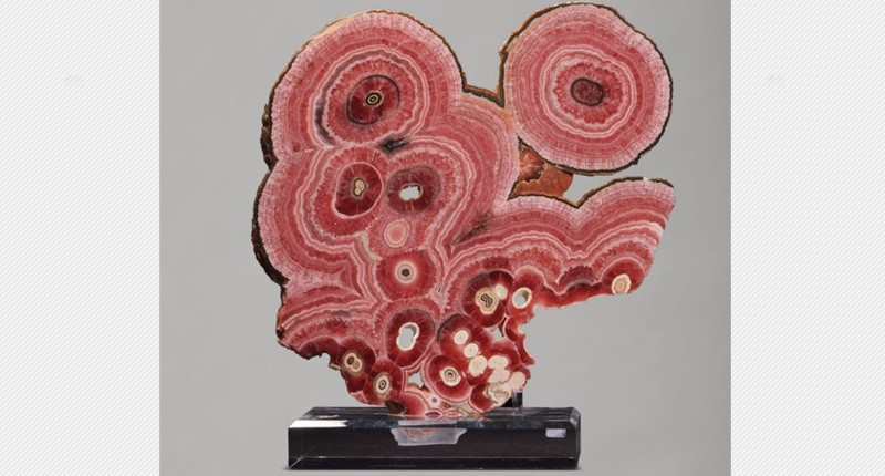 This rhodochrosite stalactite slice from the Capillitas Mine in Argentina was predicted to sell for between $4,000 and $6,000. Its final sale price was $40,320.