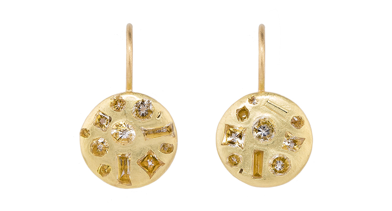 Polly Wales’s disc hook earrings with yellow sapphires in 18-karat yellow gold ($2,970)