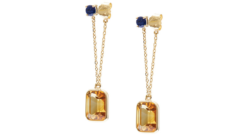 <a href="https://www.yicollection.com" target="_blank" rel="noopener">Yi Collection</a> sapphire and citrine earrings in 18-karat yellow gold ($1,655)