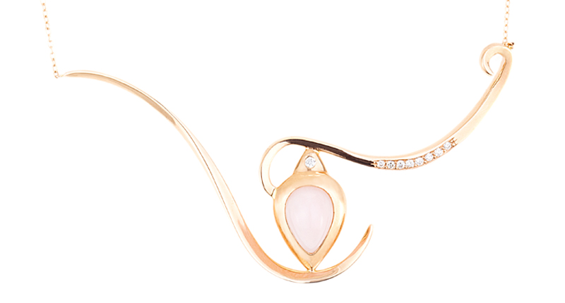 Ana Katarina’s 18-karat rose gold, pink opal and diamond necklace ($2,684)
