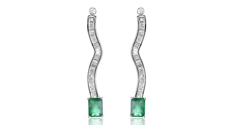 <a href="http://www.dalseenjewellery.com" target="_blank" rel="noopener noreferrer">Dalseen</a> emerald and baguette diamond earrings in 18-karat white gold ($10,756)