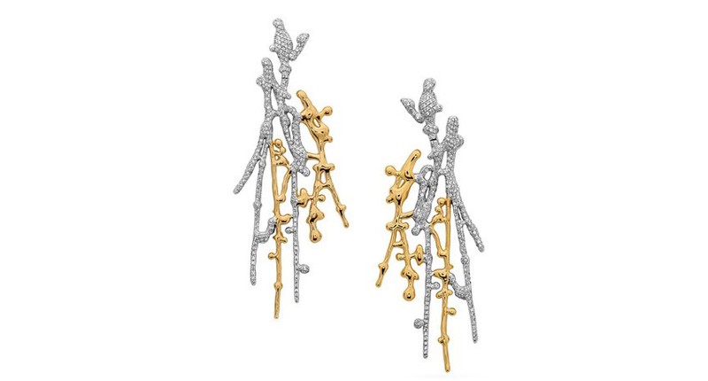 <p><a href="https://www.swatidhanak.com" target="_blank" rel="noopener">Swati Dhanak</a> large “Splatter” earrings in 18-karat yellow gold with diamonds ($10,340) </p>