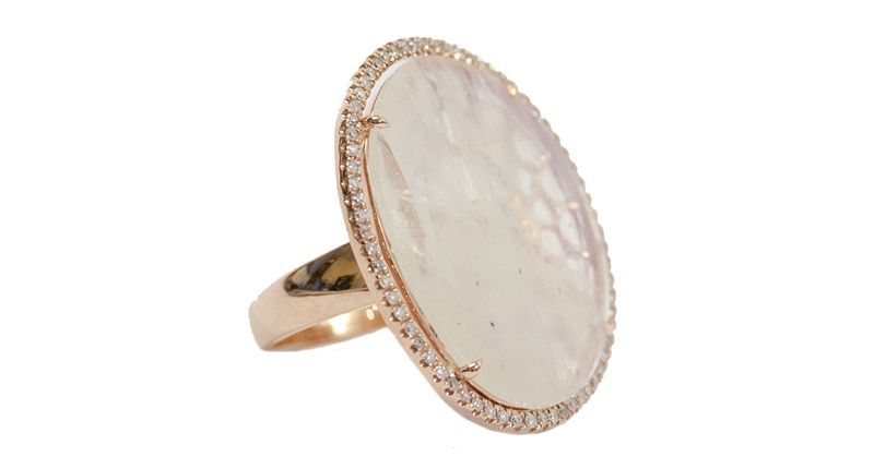 The Elisha ring from <a href="https://meredithmarks.com/" target="_blank" rel="noopener noreferrer">Meredith Marks</a> with moonstone and diamond made in 14-karat rose gold ($2,695)