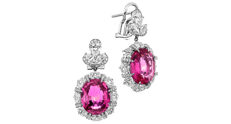 <a href="http://www.valaniatelier.com" target="_blank" rel="noopener">Valani</a> Lori pink sapphire earrings (9.97 total carats) with pear, marquise, oval and brilliant-cut diamonds ($120,000)