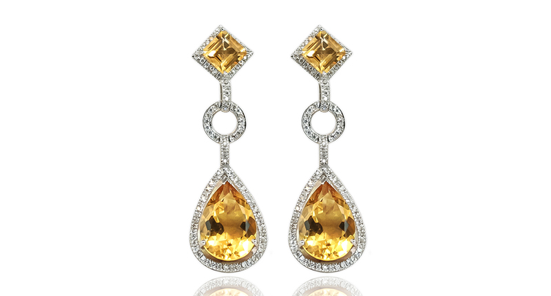 <a href="http://www.estenza.com" target="_blank" rel="noopener noreferrer">Estenza</a> 14-karat white gold earrings with citrine and diamonds ($3,750)
