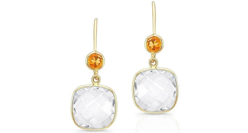 <a href="https://annesisteron.com" target="_blank" rel="noopener noreferrer">Anne Sisteron</a> cushion-cut white topaz earrings with citrine set in 14-karat yellow gold ($350)
