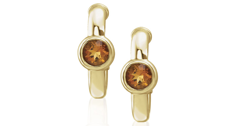 <a href="http://www.stuller.com" target="_blank" rel="noopener noreferrer">Stuller’s</a> 14-karat gold citrine hoop earrings ($417)