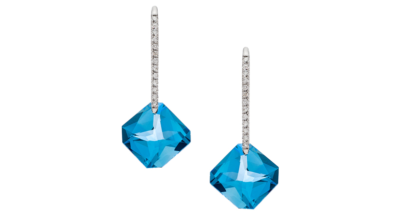 <a href="https://meredithmarks.com/products/reid-mini-earrings-white-gold-swiss-blue-topaz" target="_blank" rel="noopener noreferrer">Meredith Marks</a> square-cut Swiss blue topaz and diamond accented earring on 14-karat white gold ($1,100)