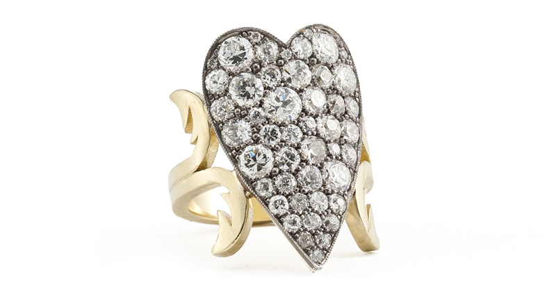 <p>Sylva & Cie 18-karat yellow gold and oxidized sterling silver ring with old European-cut diamonds ($27,000)</p>