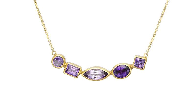 <p><a href="http://www.gurhan.com" target="_blank" rel="noopener">Gurhan</a> one-of-a-kind amethyst “Pointelle Hue” pendant in 24-karat gold featuring mixed-sized and -shaped faceted amethyst ($4,500) </p>