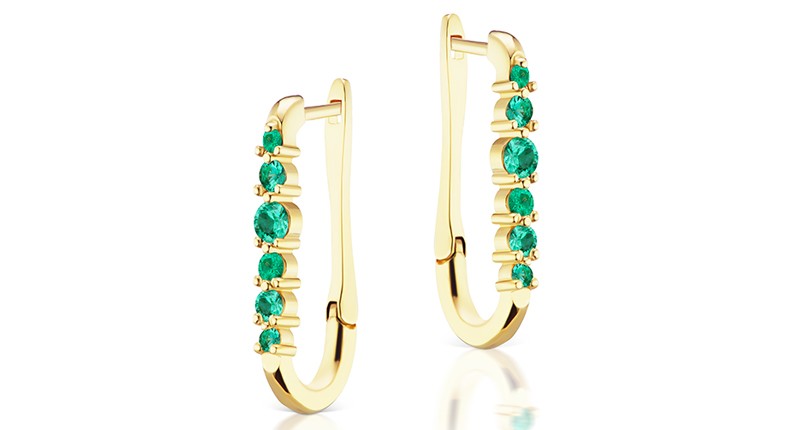 <a href="https://www.michellefantaci.com" target="_blank" rel="noopener">Michelle Fantaci</a> emerald key ring clasp earrings in 14-karat yellow gold ($1,650)