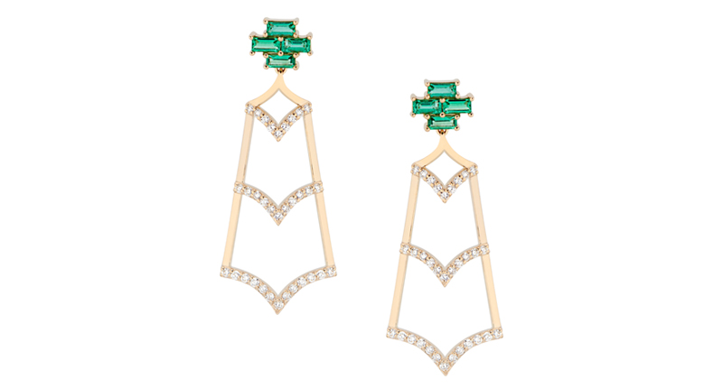 <a href="http://www.gigiferrantijewelry.com" target="_blank" rel="noopener noreferrer">GiGi Ferranti Jewelry</a> Gia Deco drop earrings in 14-karat yellow gold with emerald baguettes and diamonds ($5,500)