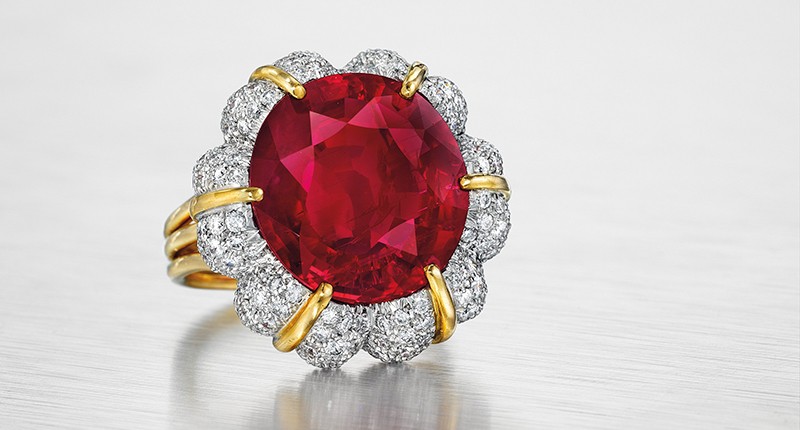 The 15.99-carat “Jubilee” ruby, set in a platinum and 18-karat gold Verdura ring with diamond accents, sold for $14.2 million.