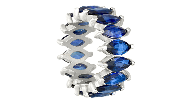 This band from <a href="http://suzylandanewyork.com/" target="_blank" rel="noopener noreferrer">Suzy Landa</a> features 10.18 carats of matched marquis blue sapphires set in 18-karat white gold ($23,000).