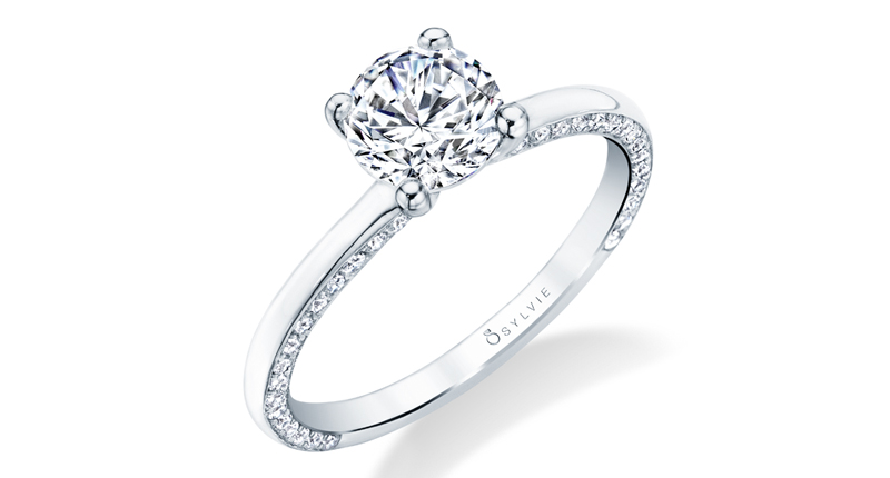 <a href="http://www.sylviecollection.com" target="_blank" rel="noopener noreferrer">Sylvie Collection</a> 14-karat white gold solitaire engagement ring featuring 0.34 total carats of diamonds around the shank ($1,903, center stone not included)