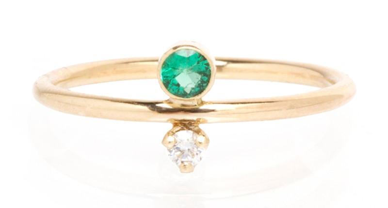 <a href="https://zoechicco.com/" target="_blank" rel="noopener">Zöe Chicco</a> 14-karat yellow gold, emerald and diamond stacking ring ($635)