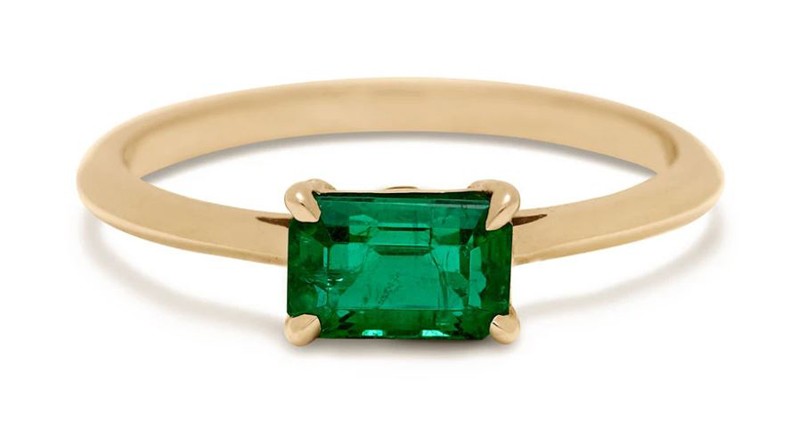<a href="https://www.annasheffield.com" target="_blank" rel="noopener">Anna Sheffield</a> Bea east-west solitaire ring with emerald in 14-karat yellow gold ($3,450)