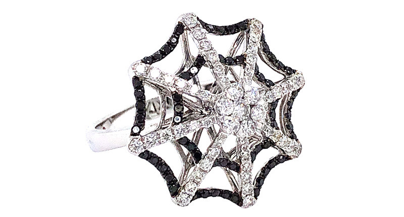 <a href="https://www.dilamani.com/black-white-diamond-spider-web-ring-pid-AA65470BD-200W.html?category_id=62" target="_blank" rel="noopener">Dilamani</a> black and white diamond spider web ring in 14-karat white gold ($6,600)