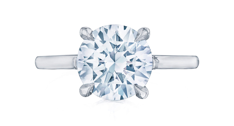 Platinum and round brilliant diamonds may not take up as much of the engagement ring market share as they always have but they’re still top for many fine jewelers. A platinum setting from Kwiat, pictured, starts at $1,500.