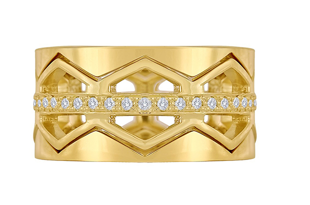This 18-karat gold “Zig Zag” stack ring is from Amy Glaswand, and holds 0.27 carats of diamonds ($2,200). <a href="http://amyglaswand.com/" target="_blank"><span style="color: rgb(255, 0, 0);">amyglaswand.com</span></a>