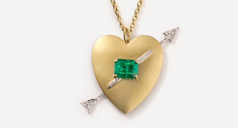 <p>Irene Neuwirth one-of-a-kind 18-karat yellow and white gold necklace with a 6.13-carat emerald and diamonds ($23,360)</p>