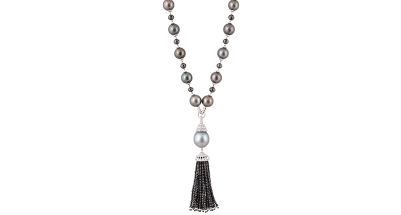 This necklace from <a href="http://www.nigaam.com/" target="_blank" rel="noopener noreferrer">Nigaam</a> features Tahitian pearls, black diamond beads and brilliant-cut diamonds set in 18-karat white gold ($40,000).