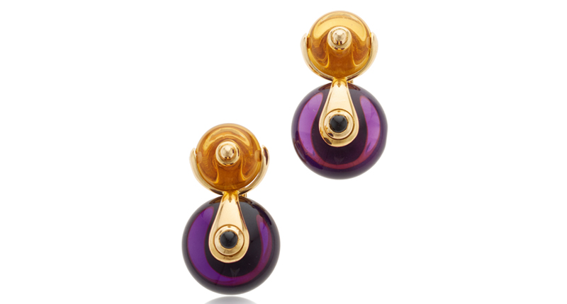 William Noble Rare Jewels Estate 18-karat yellow gold, citrine and amethyst earrings by Marina B (price upon request) <br /><a href="https://www.williamnoble.com/" target="_blank">WilliamNoble.com</a>