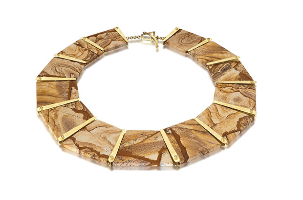 You can see the desert landscape in Barbara Heinrich’s morrisonite agate necklace, featuring hand-fabricated 18-karat yellow gold spacers, yellow diamonds and a toggle clasp ($21,670).     <br />
<a href="http://www.barbaraheinrichstudio.com/barbara.html" target="_blank"><span style="color: rgb(255, 0, 0);">barbaraheinrichstudio.com</span></a>