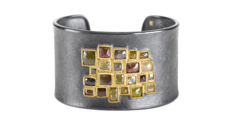 A Todd Reed cuff in 18-karat yellow gold and sterling silver with fancy-cut diamonds and a raw diamond cube ($30,030) <a href="http://toddreed.com/" target="_blank">ToddReed.com</a>