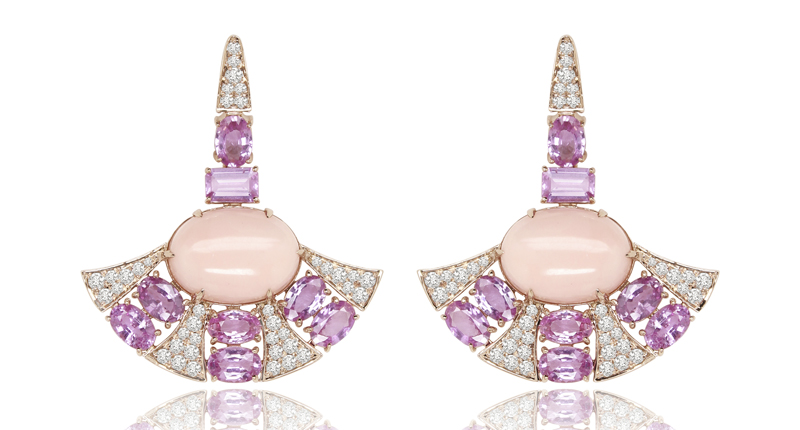 Sutra 18-karat pink gold, pink opal and pink sapphire earrings from the Fan Collection ($11,000) <a href="http://sutrajewels.com/" target="_blank">sutrajewels.com</a>