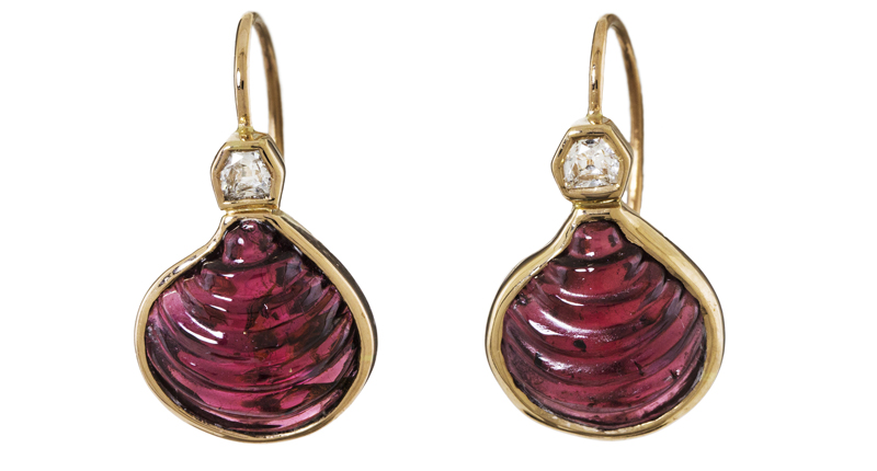 Dezso’s 18-karat rose gold earrings with carved rhodolite and diamonds ($2,200)<br /><a href="http://www.twistonline.com/" target="_blank" rel="noopener noreferrer">TwistOnline.com</a>