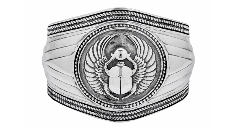 Chasseur Fine Jewelry’s sterling silver Scarab chevron icon cuff