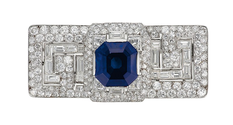 An Art Deco Cartier bracelet featuring a 12.64-carat sapphire and diamonds that garnered $1.5 million