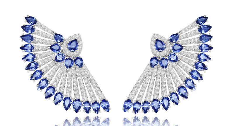 Sutra 18-karat white gold, diamond and sapphire earrings from the Fan Collection ($12,000) <a href="http://sutrajewels.com/#/2" target="_blank">sutrajewels.com</a>