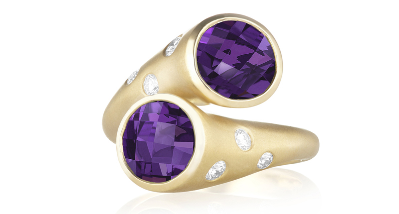 Carelle Whirl amethyst and burnished diamond ring set in 18-karat yellow gold ($2,970) <br /><a href="http://www.carelle.com/" target="_blank">Carelle.com</a>
