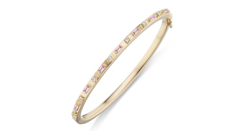 “Tarot Baguette Bangle” in 18-karat yellow gold with pink sapphires and diamonds ($3,900)