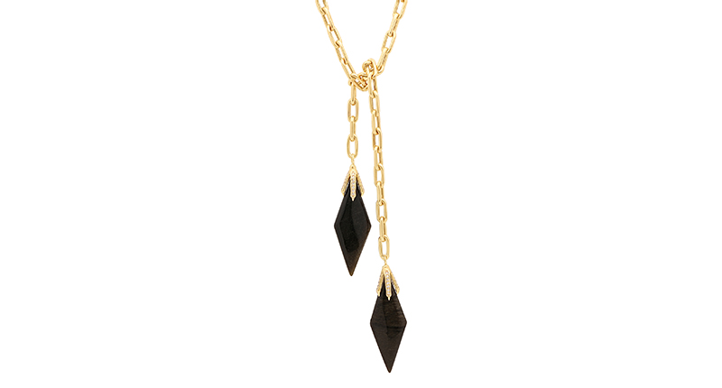 A 14-karat yellow gold, black obsidian and diamond claw wrap necklace from Rock and Gems Jewelry ($5,080)