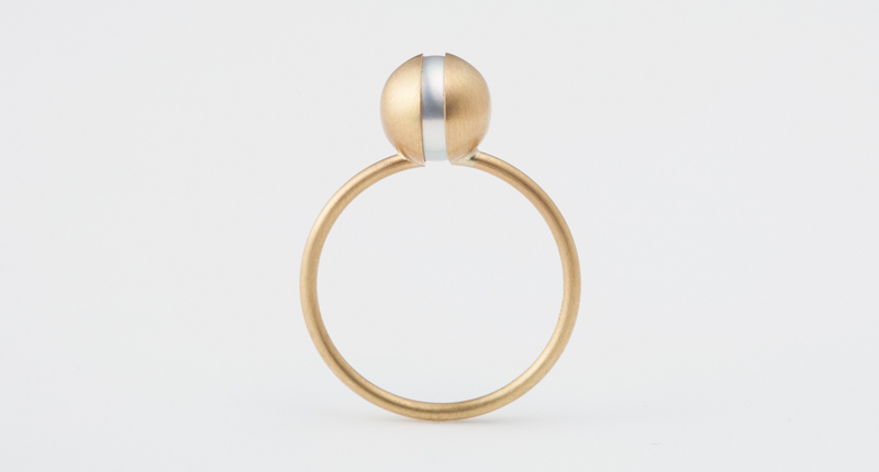 This Center Pearl ring is rendered in 18-karat yellow gold with an Akoya pearl. ($1,220)