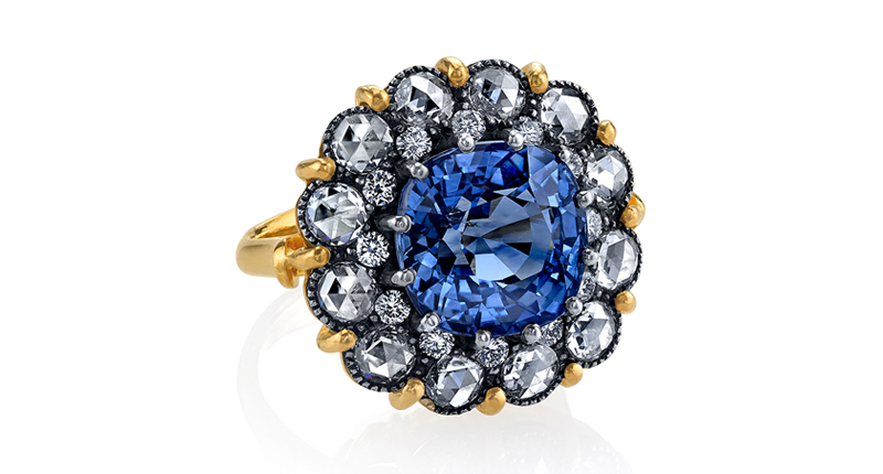 <a href="http://www.armansarkisyan.com/work" target="_blank" rel="noopener noreferrer">Arman Sarkisyan</a> 22-karat gold and silver sapphire ring with rose-cut diamonds ($59,850)