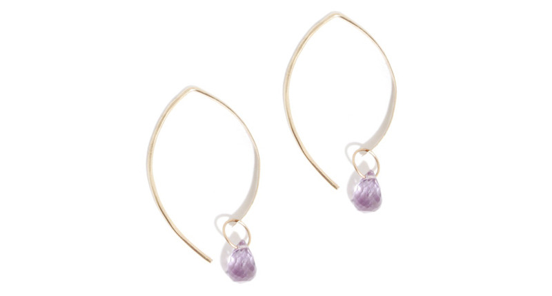 Melissa Joy Manning’s recycled 14-karat gold and amethyst “Wishbone” earrings ($240)