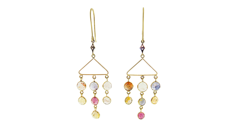 Oona Collections’ 14-carat yellow gold, natural multicolored sapphire and diamond earrings ($2,360)<br /><em>Available at <a href="http://www.ylang23.com" target="_blank">Ylang23.com</a></em>