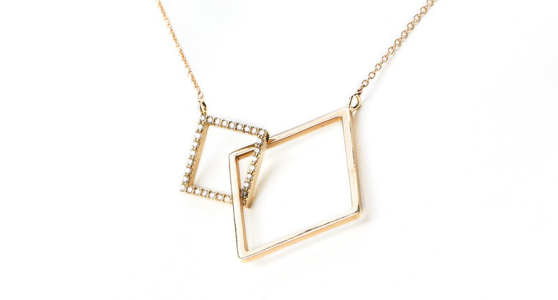 Two Square Puzzle necklace in 14-karat yellow gold with diamonds ($2,000)
