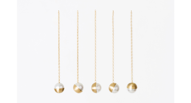 Ishihara wondered why pearls are sometimes mounted in a “cup-like” setting when they can be directly mounted onto a post. Here, he explores this concept, playfully moving the setting to demonstrate its extraneousness. These retail for $520 per single earring and feature an Akoya pearl set in 18-karat yellow gold.